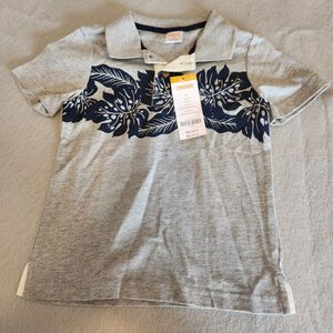 New Gymboree Boys 2T Gray Palm Tree Print Polo Top Shirt Soft Knit Short Sleeve